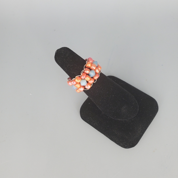 Red & Seagreen Swarovski Beaded Ring - Picture 3 of 10